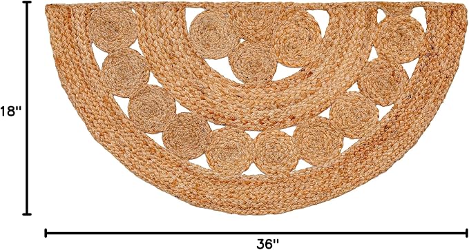 Boho Braided 1.5x3 Area Rug - Jute Natural Fiber Half Round Rug for Living Room Entryway, Farmhouse, Home, Indoor Rugs Jute Door mat for Bathroom, Kitchen (1.5 X 3 ft)