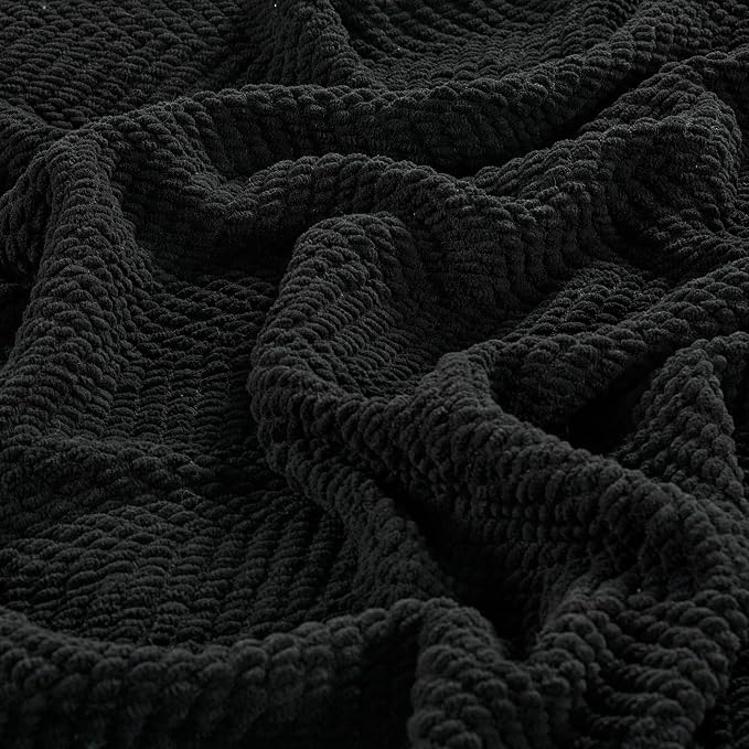 Home Soft Things Black Throw Blanket Knitted Tweed Throw 50'' x 60'', Raven, Super Soft Cozy Warm Comfortable Breathable Throw for Living Room Chair Couch Bed Sofa Bedroom Home Décor