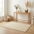 THE BEER VALLEY Jute Cotton Geometric Kitchen Rug 2x3 Feet - Natural White | Small Neutral Area Door mat for Entryway, Easy Clean Outdoor Indoor Boho Entry Rugs