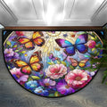 Half Round Doormat Colored Butterfly Flowers Non Slip Half Circle Area Rugs Indoor Washable Half Moon Rug Semi Circle Bathroom Runner Mat Entrance Floor Carpet for Kithen Bedroom Fireplace Decor