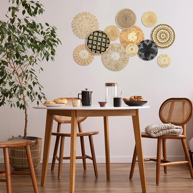 Glenmal 13 Pcs Boho Wall Basket Decor Set Woven Rattan Seagrass,Retro