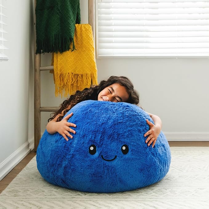 Big Joe Blueberry PlushiPals Super Soft Bean Bag Chair for Kids, Ultra-Soft Plush Polyester Blend, 2.5 feet Refillable | 2.5 feet, Polystyrene Bean Filled, Refillable, Snuggle Puff, Safe for Kids Ages 3 and Up, Supports Up to 150 lbs