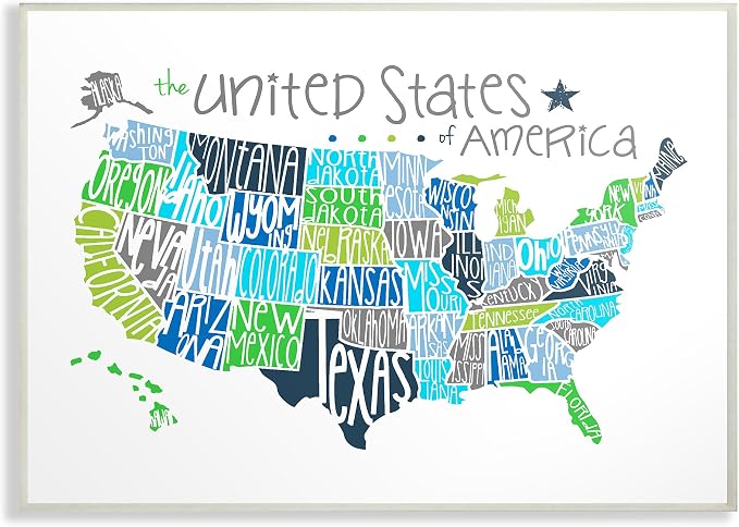 The Kids Room by Stupell United States Map Colored Typography