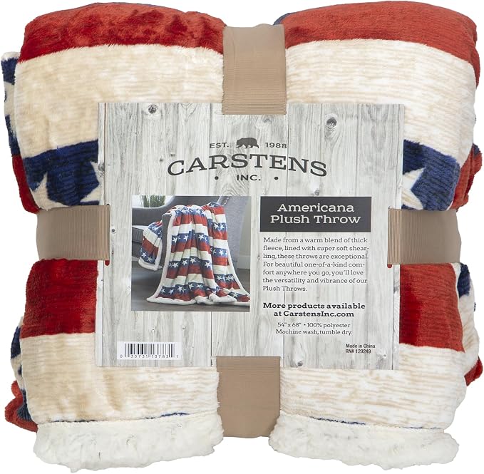 Carstens, Inc. Ultra Premium Super Soft Plush Sherpa Fleece Oversized Throw Blanket 54" x 68", Americana