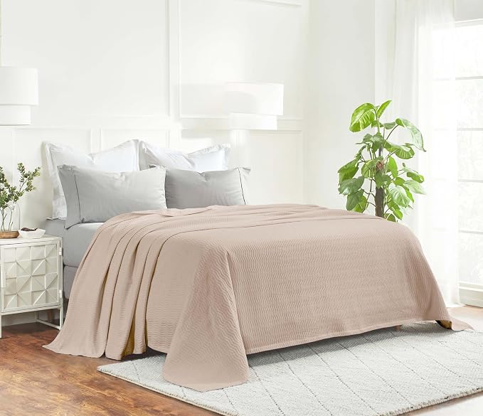 Superior JENA Cotton Blanket, for Picnic, Beach, Traveling or Camping, Bedroom Decor, Essentials, Cover for Bed, Couch, Lounging, Textured Jacquard, Modern Chevron Woven Blanket, Throw, Khaki