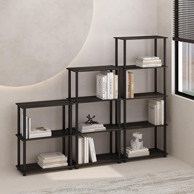 Furinno Turn-N-Tube Book Shelf, 5-Tier Bookshelf, Bookcase with Multipurpose Compact Display Rack, 11.6 x 23.6 x 57.4, for Living Room, Bedroom, Home Office, Espresso/Black