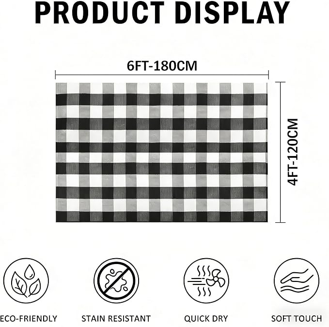 Buffalo Plaid Outdoor Rug 4x6 Ft Black and White Checkered Area Rug Washable Indoor Outdoor Rugs for Entryway,Hallway, Kitchen, Living Room, Dining Room, Bedroom