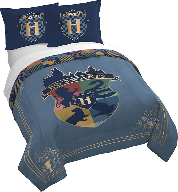 Jay Franco Duvet Cover Set – 3 Piece Comforter Cover and Sham Set, Super Soft Cozy Kids Bedding (Insert Not Included) Blue - Harry Potter, Full
