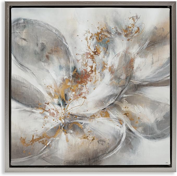 'Abstract Flower Bloom Painting'| Floating Frame Canvas Art | Stupell Industries | Gray, 18 x 18 Inches, Easy to Hang and Sturdy, Made in USA, by K. Nari