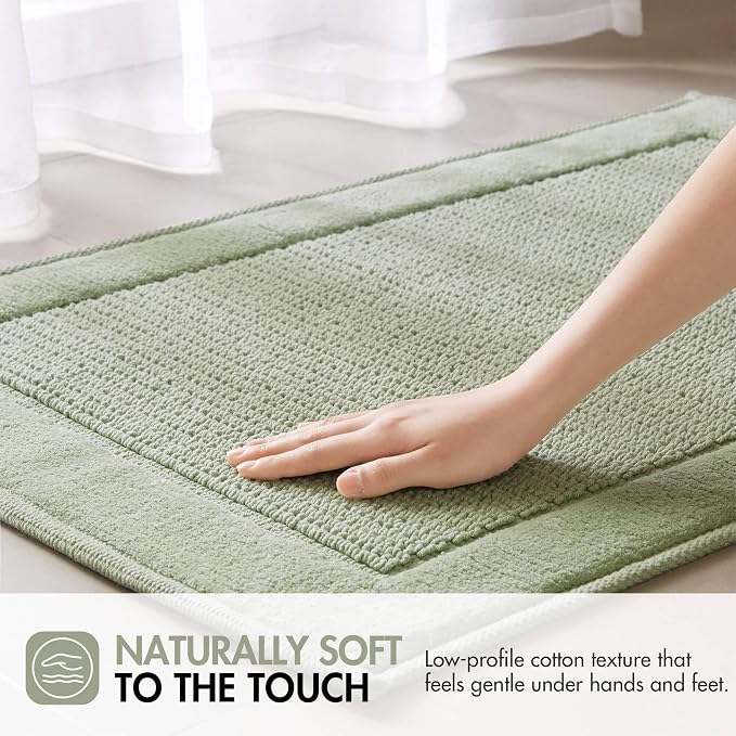 Madison Park Sanctuary 100% Cotton Non-Slip Bath Rug for Bathroom, Bedroom & Entryway, 24x48 Inch Low-Profile Soft Absorbent Woven Bathroom Rug, Machine Washable, Sage Green