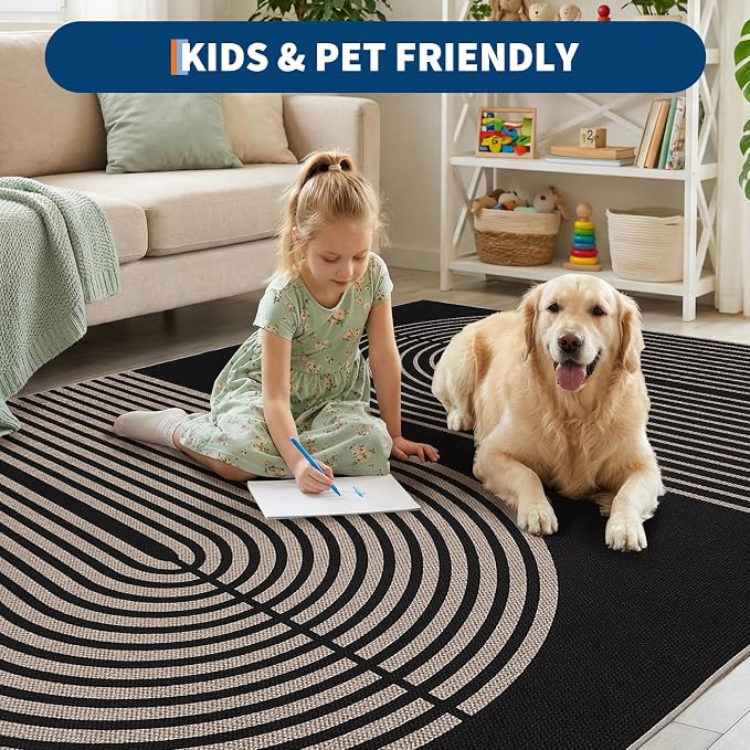 GarveeHome Modern Rainbow Easy Jute Runner Rug, 2x8 Runner Rug for Hallways Non-Slip Indoor Outdoor Carpet, Washable for High Traffic Laundry Room, Kitchen, Entryway