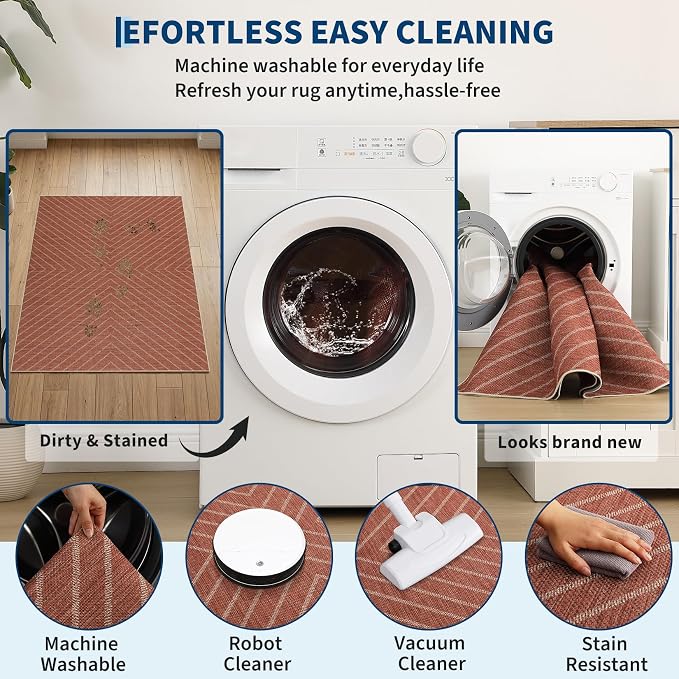 Garvee Striped Easy Jute Rug 4x6: Terracotta Washable Indoor Outdoor Boho Area Rugs for Living Room Patio - Non Slip Farmhouse Neutral Carpet Mat for Entryway Bedroom Kitchen Backyard Sunroom 4'x6'