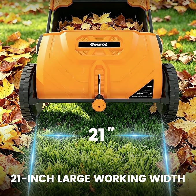 21 Inch Walk-Behind Lawn Sweeper, Push Lawn Sweeper with 3.5 Bushel Collection Bag, Manual Leaf Collector, Leaf Sweeper for Lawn, Yard, Garden,Grass Clippings, Debris