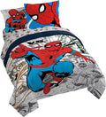 Marvel Spiderman Queen Comforter Set 7 Piece Bedding for Boys, Grey | Bed in a Bag, Comforter Sheets Shams Pillowcases, Official Product, Soft Microfiber, Machine Washable Easy Care, Boys Gift