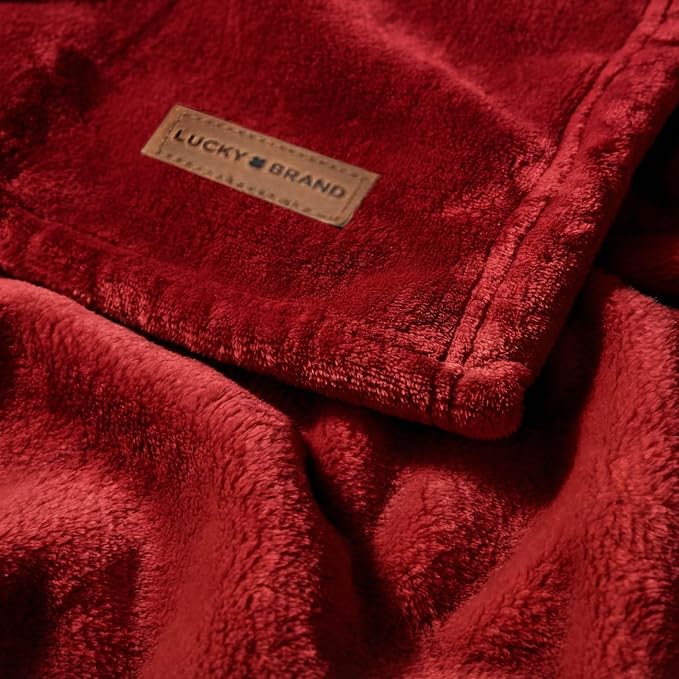 Lucky Brand Solid Plush 50"X70" Throw Blanket, Red- Soft, Cozy, and Timeless Comfort