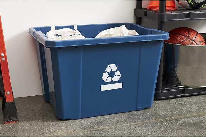 Gracious Living Medium Curbside Blue Box, Plastic 17 Gallon/64 Litre Home Trash Can Refuse and Recycling Bin Container with Built-in Handles (1 Pack)