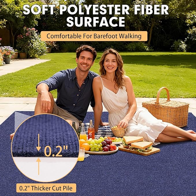 Grefinity Marine Carpet,6 FT x 23 FT Deep Blue Indoor Outdoor Carpet 0.2" Thick Boat Rug with Water-Proof TPE Backing for Home, Patio, Porch, Deck