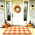 Halloween Orange and White Buffalo Plaid Rug,2'4'' x 3'7'' Indoor Outdoor Washable Rug, Spooky Accent Mat for Halloween Indoor Outdoor Decor, Porch, Living Room, Entryway, Patio