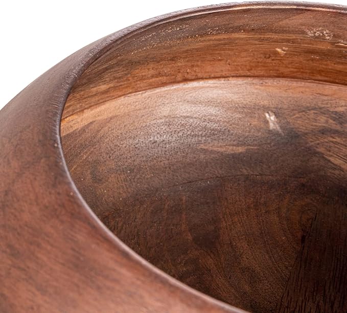 Bloomingville Modern Round Wood Bowl, Walnut Finish