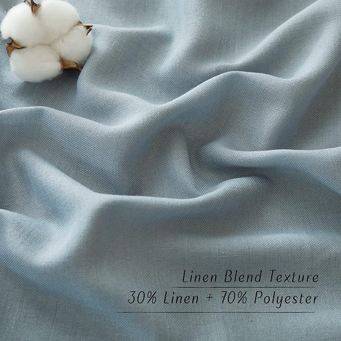 NICETOWN Thick Stone Blue Linen Curtains for Kids Room, Grommet Semi Sheer Linen Blend Curtains & Drapes Privacy Added with Light Filtering for Bedroom/Living Room, W55 x L120, 2 Panels
