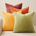 Topfinel Fall Burnt Orange Throw Pillow Covers 16x16 Set of 4,Corduroy Striped Decorative Cushion Cases for Couch Living Room Sofa Guest Bedroom Fluffy,Small Cute Shams