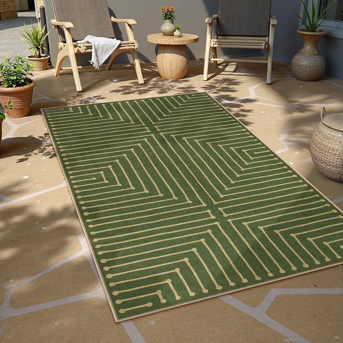 Lahome Green 3x5 Outdoor Rug for Entryway,Rhombus Easy Jute Frotn Porch Rug | Farmhouse Non Slip Non Shedding Indoor Outdoor Carpet for Balcony Kitchen