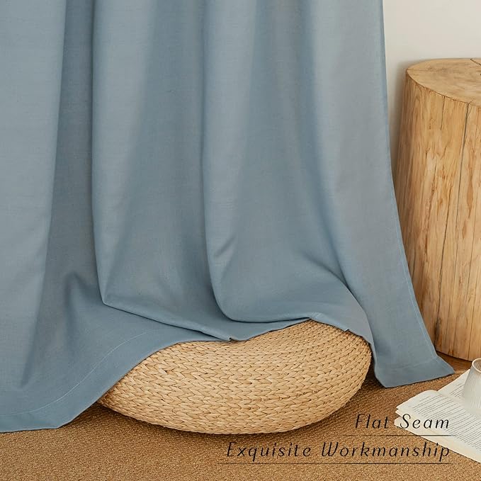 NICETOWN Stone Blue Linen Doorway Curtains 80 inches Long, Grommet Thick Linen Weave Semi Sheer Window Treatments Privacy Assured with Light Filtering for Bedroom/Side Door, W34 x L80