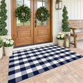 KOZYFLY Buffalo Plaid Area Rug 4x6 Ft Checkered Rug Washable Cotton Outdoor Rugs for Bedroom Blue and White Front Door Mat Carpet for Front Porch Living Room Dining Room Kitchen