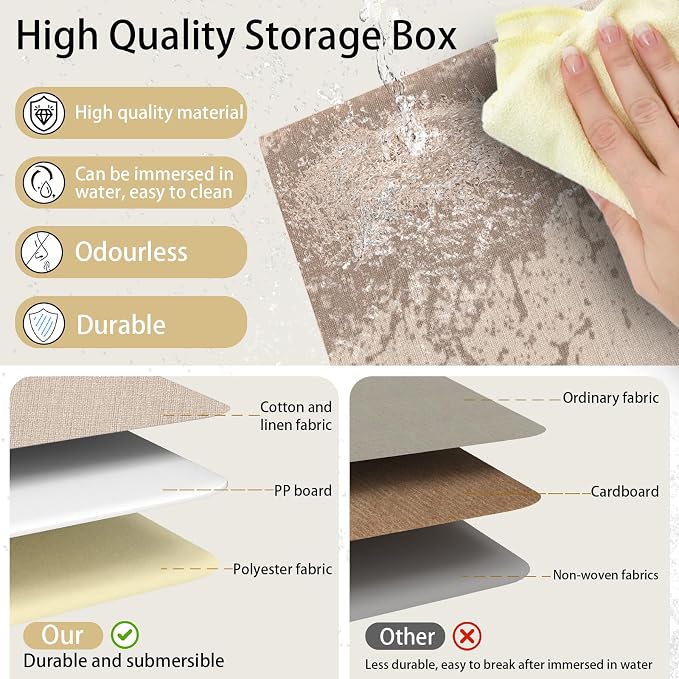 Yawinhe Collapsible Fabric Storage Bins,15.0x9.8x8.3in,Beige,6-Pack | Foldable Storage Baskets for Shelves, Closet Boxes for Organization, Washable Closet Organizer for Towels, Canvas Bins
