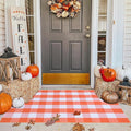 Fall Plaid Area Rug 3x5 Ft, Orange and White Buffalo Check Large Farmhouse Cotton Rug, Hand-Woven Washable Indoor Outdoor Carpet for Halloween Thanksgiving Autumn Porch Patio Decor