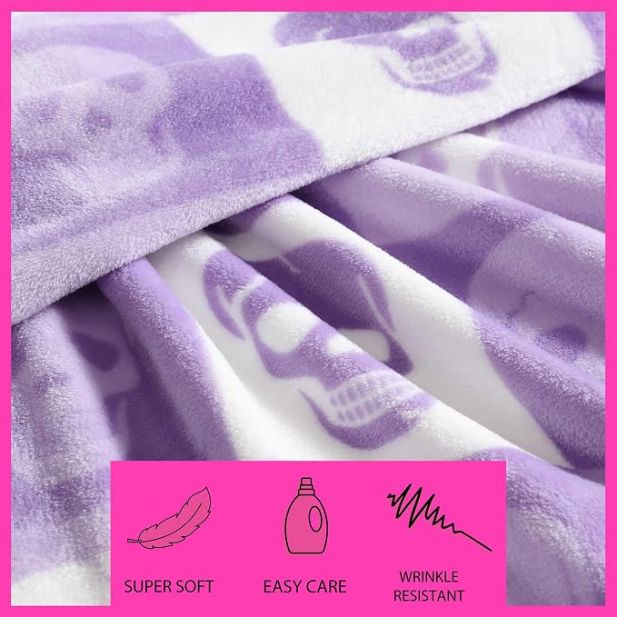 Betsey Johnson - Blanket, Buttery-Soft Throw Blanket for Couch or Bed, Boldly Plush & Oversized Bedding (Cracked Checkered Skull Purple, 50" x 70")
