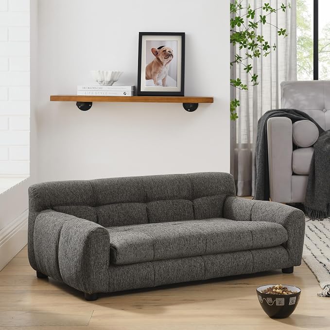 Dog Couch Bed with Backrest and Armrest, Durable Pet Sofa with Upholstered Foam Cushion, Elevated Dog Couch Bed with Legs for Medium Dogs, Stone Grey