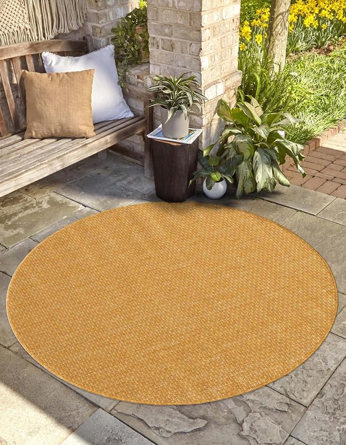 Unique Loom Collection Casual Transitional Solid Heathered Indoor/Outdoor Flatweave Area Rug (7' 10" Round, Corn Harvest Yellow)
