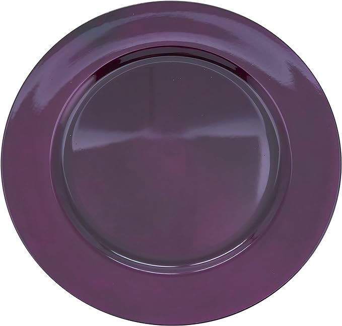 SARO LIFESTYLE Decorative Charger Plates, 13” Round Plastic Charger Plates, Set of 4 – Elegant Table Décor for Events, Weddings & Home Dining, Eggplant