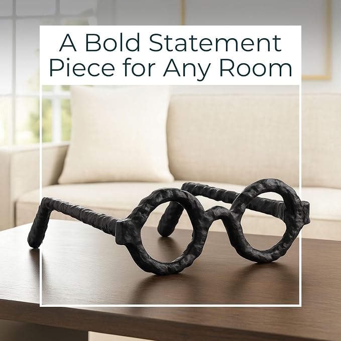 Modern Decorative Glasses Sculpture Figurine for Office Shelf Decor - Home and Bathroom Accent for Desk Display - Living Room Ornament Statue for Coffee Table Styling in Spaces - 3", Black