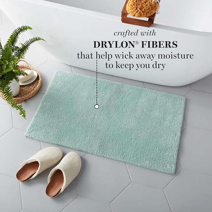 MARTHA STEWART Drylon Microfiber Bath Rug - 1 Piece, Ultra Soft Plush, Non-Slip, Thick, Washable Bathroom Rugs, Home Decor Accessories, Household Essentials, Large Bath Mat, 21" x 34", Aqua