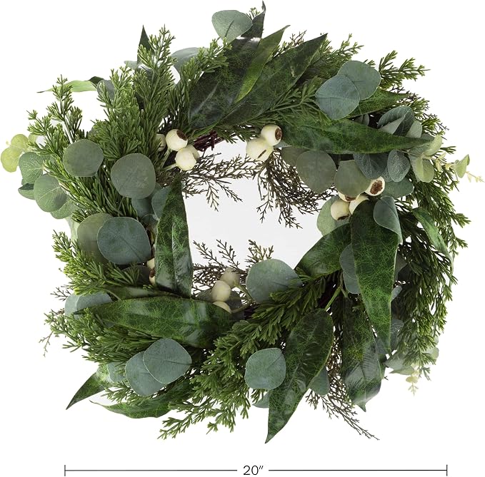 Eucalyptus Wreath - 20-Inch Artificial Spring, Summer, or Fall Wreath for Home Decor - Wreaths for Indoors or Covered Patio Use Only by Pure Garden