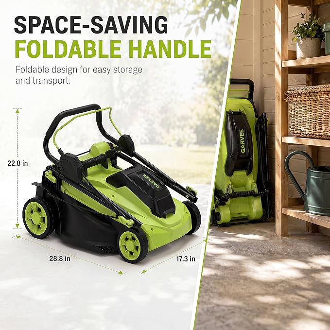 Garvee Cordless Lawn Mower, 17-Inch Battery Powered Electric Push Mower, 2-in-1 Mulching & Bagging, 6 Cutting Heights, 40L Grass Bag, Lightweight Walk-Behind Mower for Small to Medium Yards, Green