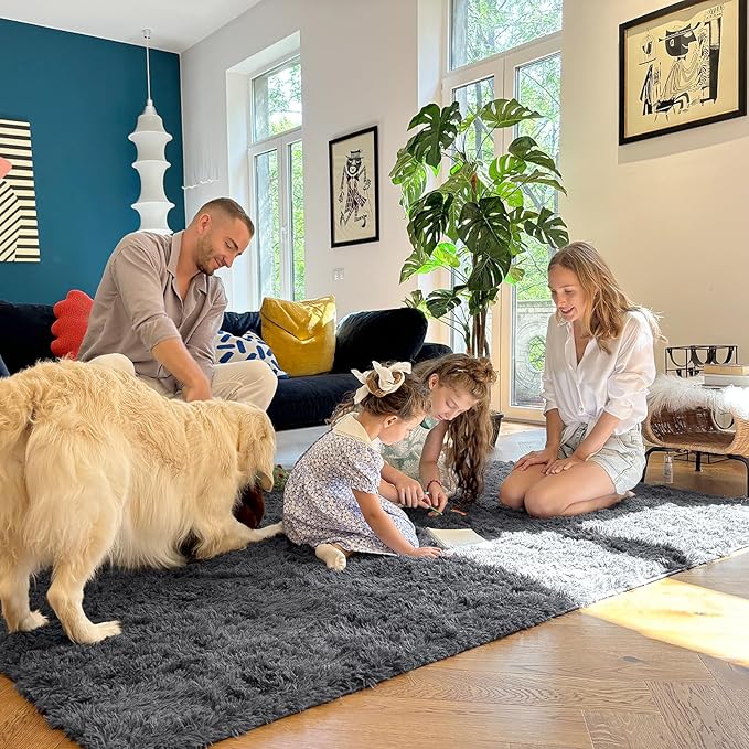 OLANLY 8x11 Machine Washable Large Area Rugs for Living Room, Bedroom, Soft Fluffy Shaggy Bedside Rug, Indoor Floor Carpet for Kids Girls and Boys, Dorms, Nursery, Home Decor Aesthetic, Grey