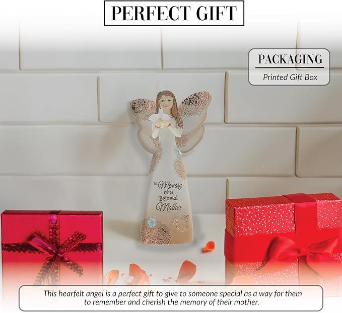 Pavilion Gift Company 19135 Light Your Way Memorial Beloved Mother Angel Figurine, 5-1/2", Brown