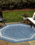 Unique Loom Outdoor Border Collection Area Rug - Soft Border (5' 3" Octagon, Blue/ Ivory)