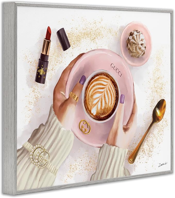 Stupell Industries 'Cappuccino Art with Fashion Accent', Framed Giclee Art, Gray, 14 x 11 Inches, Easy to Hang and Sturdy, Made in USA, by Ziwei Li