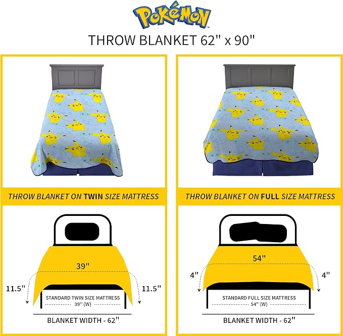Franco Kids Bedding Super Soft Plush Throw Blanket, 62 in x 90 in, Pokemon