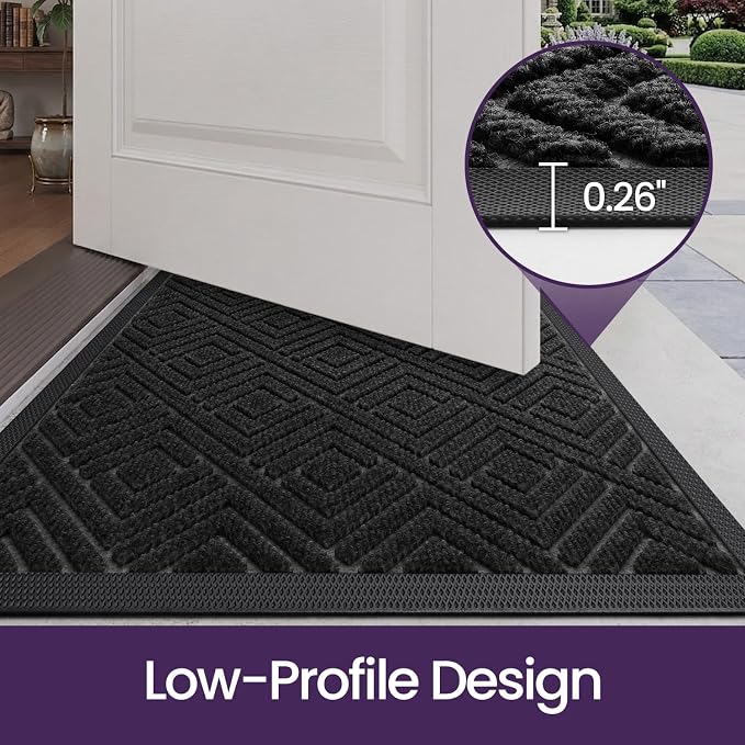 DEXI Front Door Mat Outside Entrance, 32x48 Heavy Duty Entry Doormat Dirt Trapper with Rubber Back, Non Slip Low Profile Floor Mats for Entryway Exterior Patio, Checkered Black