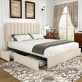 VECELO King Size Upholstered Bed Frame with 4 Drawers and Headboard, Velvet Platform Storage Bedframe, Wooden Slats Support, No Box Spring Needed,Bone Beige
