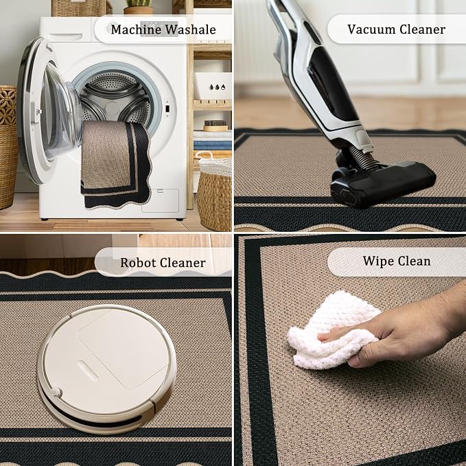 Easy Jute Area Rug 2.6x4, Brown Indoor Outdoor Carpet, Washable Non-Slip Floor Mat for Entryway, Bedroom, Living Room