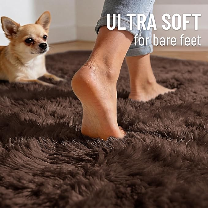 OLANLY 2x8 Machine Washable Runner Rugs for Hallway, Soft Fluffy Shaggy Bedside Rugs for Bedroom, Living Room, Indoor Floor Carpet for Kids Girls and Boys, Nursery Rooms, Home Decor Aesthetic, Coffee