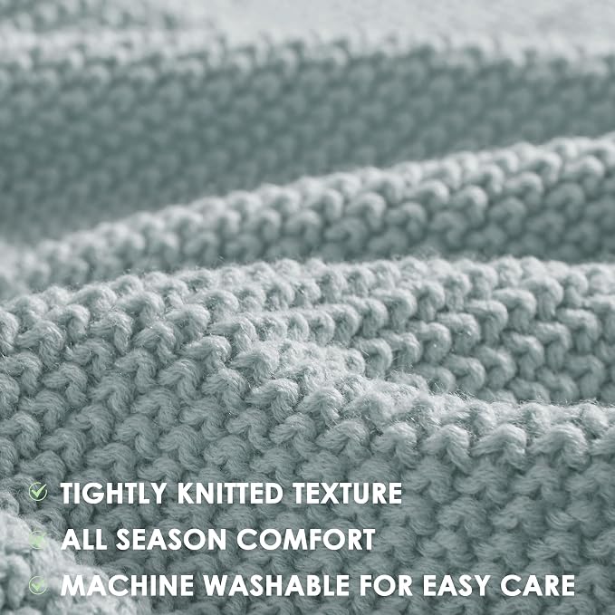 INK+IVY Bree Knit All Season Throw Blanket for Sofa, 50 x 60, Light Blue | Ultra Soft, Acrylic, Lightweight, OEKO-TEX Certified