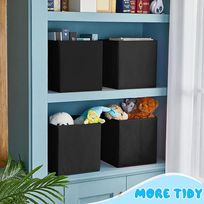 Yinder 12 Pcs Cube Storage Bin Black 10.5''x10.5''x11'' Storage Bins for Playroom Decor Colorful Bins for Kids Foldable Baskets for Nursery Organizer Boxes Fabric Boxes