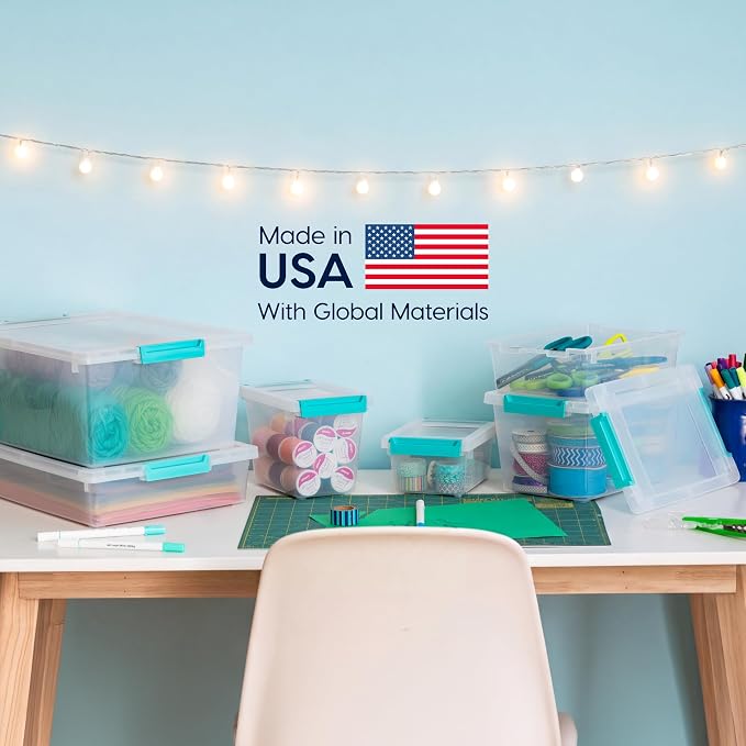 IRIS USA Storage Bins with Lids |Made in USA| 4 Qt - (6-Pack) - Clear | Sensory Craft Organizers, Plastic Clip Box Totes, Flat Containers for Organizing Paper, Office, Art & Study Supplies